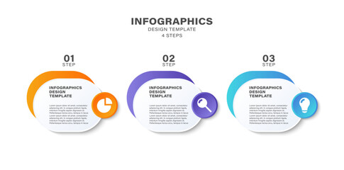 Aufkleber - Three Step Process Infographic Template. Modern Infographic Design for Flowcharts or Instructions