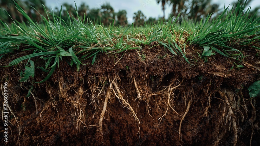 Underground root structures anchor lush green grass, highlighting ...