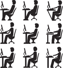 Aufkleber - Silhouetted figures of people working on computers representing office work and workplace scenes