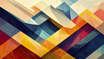 Poster - Colorful geometric abstract terrain with clean lines and vibrant hues evokes sense of creativity