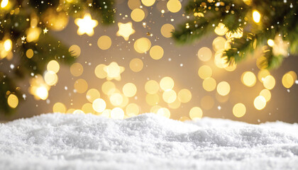 Poster - Snowy surface with golden lights and gentle snowfall creates magical atmosphere