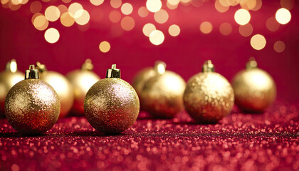 Poster - Golden ornaments shimmer on festive background, creating warm holiday atmosphere