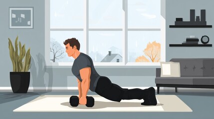 Poster - Basic Home Workout Guide for Men Featuring Strength Training With Dumbbells Indoors