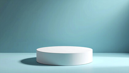 Poster - minimalistic white platform on bright azure backdrop, casting soft shadows
