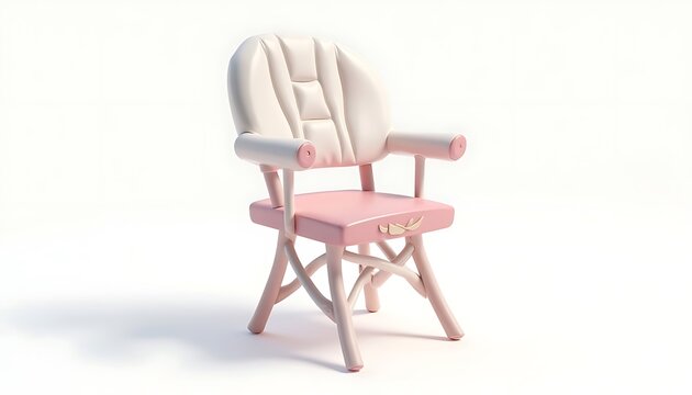 Isolated Pink and White Armchair Furniture on White Background