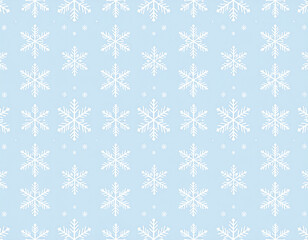 Poster - Soft blue background with white snowflakes creating serene winter pattern