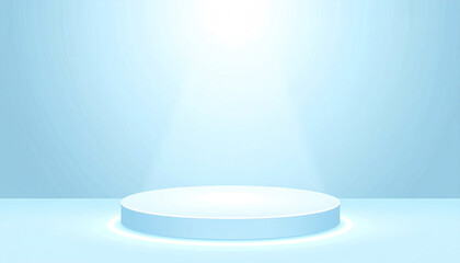 Poster - smooth circular platform illuminated by soft light against faint blue background, creating