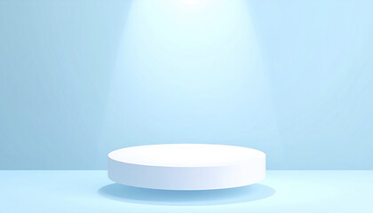 Poster - clean, minimalistic display platform illuminated by soft light against faint blue background