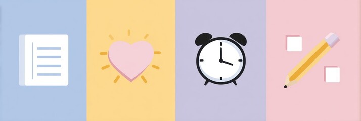 Aufkleber - Daily Self-Reflection Prompts Designed With Pastel Blocks and Pencil Icons to Encourage Personal Growth and Mindfulness Practices Each Day
