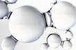 © Iana Kunitsa - Transparent 3D molecules, liquid water drops, bubbles. Cosmetic products for skin care, hyaluronic. Abstract pattern. Healthcare and medicine designs concept, beauty background.