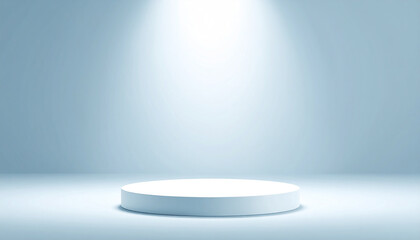 Poster - soft spotlight illuminates circular platform against frosty pastel blue backdrop, creating
