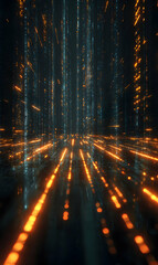 Poster - Abstract digital landscape with glowing lines creating a futuristic technological environment atmosphere backdrop
