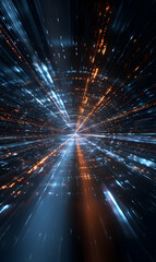 Poster - Abstract futuristic space time warp tunnel concept with glowing light streaks and geometric shapes