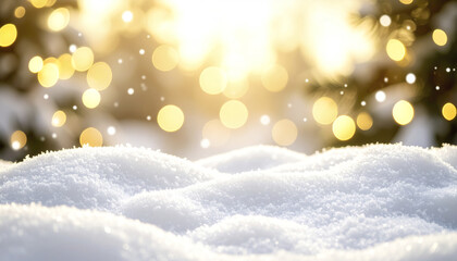 Poster - serene snowy landscape with soft golden bokeh and shimmering sparkles creates dreamy atmosphere