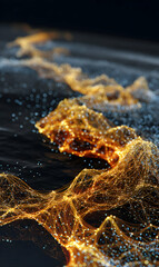Poster - Luminous network weaving through darkness illuminating connections and complexities with abstract golden strands