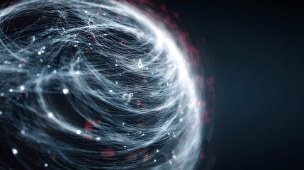 Poster - Abstract representation of interconnected networks and data flow with dynamic glowing particles and lines