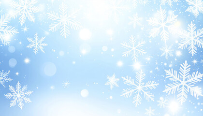 Poster - Bright winter background with luminous snowflakes and glowing stars creating magical atmosphere
