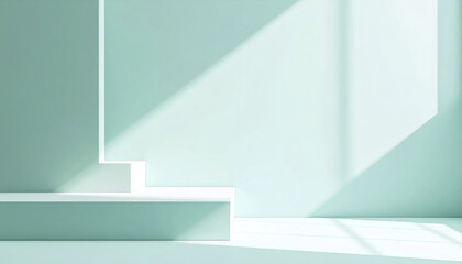 Poster - Minimalist design with light cyan walls and geometric shapes creating shadows