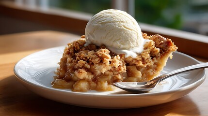 Wall Mural - Warm Apple Crumble Pie Topped with Vanilla Ice Cream