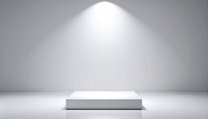Poster - minimalistic display platform illuminated by soft light against light grey gradient wall