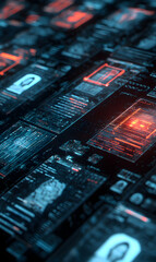 Poster - Futuristic interface with glowing data displays creating a visually dynamic representation of information technology innovation