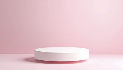 Poster - minimalistic white platform on soft pink background, perfect for product display