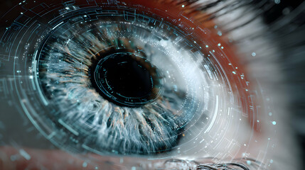 Poster - Futuristic human eye with digital technology interface providing advanced vision concepts and ideas