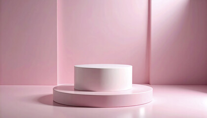 Poster - minimalistic display with circular pedestal muted dusty pink background, creating soft