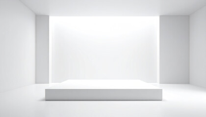 Poster - minimalistic white studio space with raised platform, perfect for showcasing products