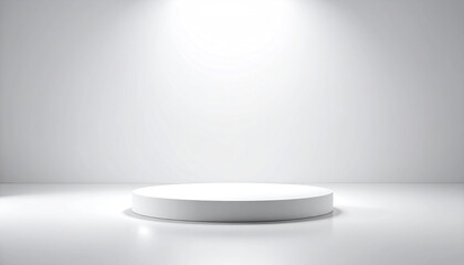 Poster - clean, minimalistic studio space with circular platform illuminated by soft lighting