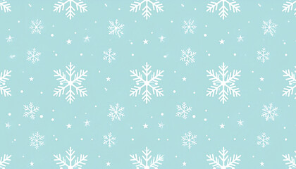 Poster - Seamless light blue background with intricate white snowflake pattern and delicate stars