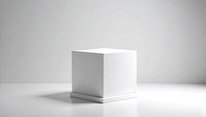 Poster - minimalist white cube on smooth surface, perfect for showcasing products