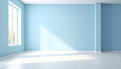 Poster - serene baby blue room with soft shadows and natural light streaming in