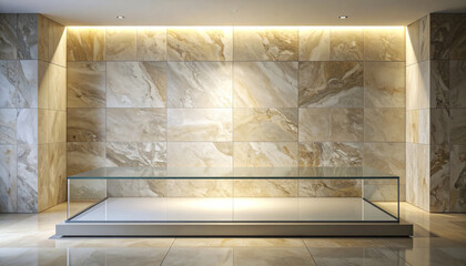 Poster - modern display area featuring smooth stone toned wall and clear acrylic surface