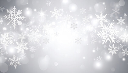 Poster - serene winter scene with sparkling snowflakes on silver background creates magical atmosphere