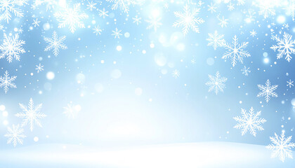 Poster - Soft gradient winter background in icy blue with glowing sparkles and snowflakes