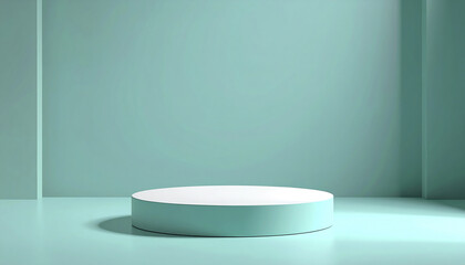 Poster - Minimal turquoise scene with floating product display in gentle ambiance