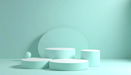 Poster - Minimalist soft turquoise scene with geometric shapes and gentle ambiance
