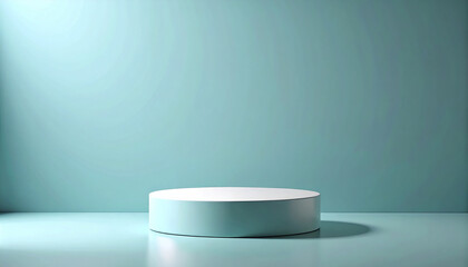 Poster - sleek pedestal against solid powder blue wall creates modern and minimalistic atmosphere