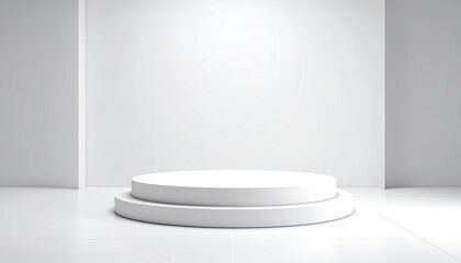 Poster - clean, minimalistic white scene featuring circular platform smooth floor, ideal