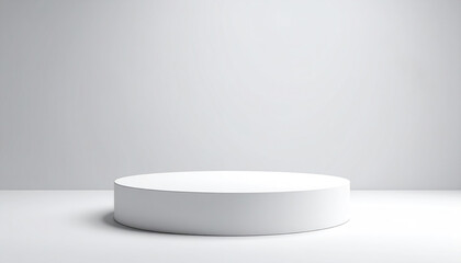 Poster - minimalistic white scene featuring circular platform smooth surface, ideal for product display