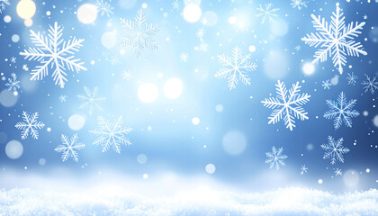 Poster - Sparkling snowflakes drifting across frosty blue sky create magical winter scene