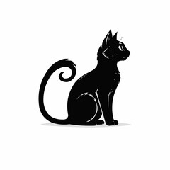 Poster - Black and white cat silhouette vector with cute cartoon design