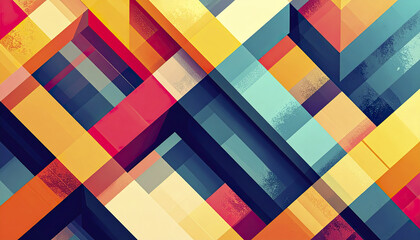 Poster - Stylized urban layout abstract form with bright hues and blocky shapes creates vibrant