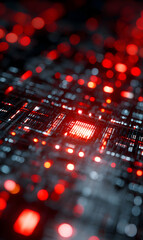 Poster - Futuristic technology background with glowing red lights and circuit board design for digital innovation