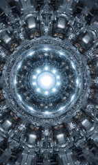 Poster - Intricate futuristic machine with a central glowing orb evokes concepts of science technology and innovation