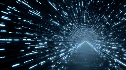 Poster - Journey through the endless digital tunnel of futuristic light data transfer for high technology uses