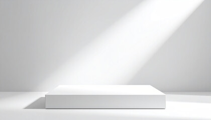 Poster - clean, minimalistic white platform illuminated by soft light, perfect for showcasing products