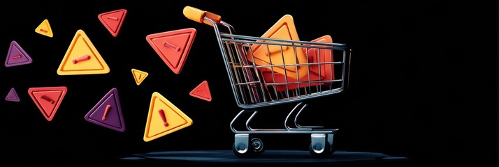 Aufkleber - Animated Alert Icons Interact With a Shopping Cart Display on a Blank Background