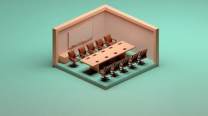 Poster - Small isometric conference room with table and chairs.